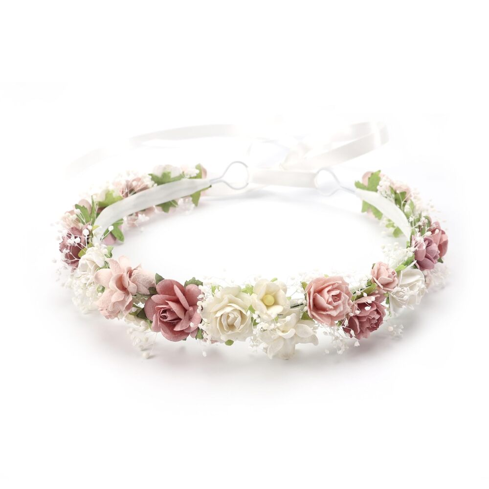 5350 Blush Pink Flower Girl Crown with Baby's Breath Headpiece Young Girl